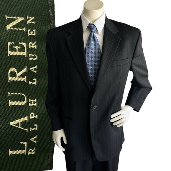 Lauren Ralph Lauren Men’s 2pc Suit 46L 36x27 Wool Pinstriped Classic Americana - Picture 1 of 16